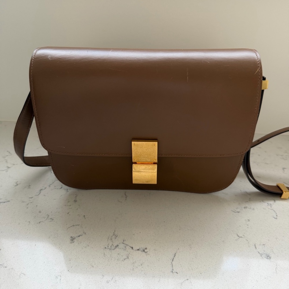 Celine Brown Box Calf Box Bag with Gold Hardware